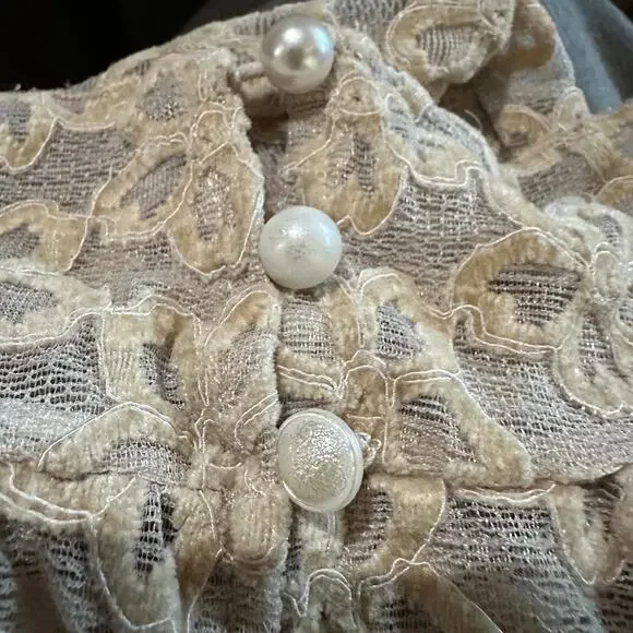 Line & Dot Mesh Floral Mockneck Top MEDIUM Bodycon Romantic Cocktail Nude $90 - Picture 10 of 10